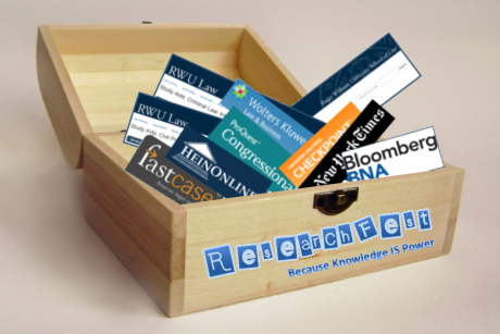 Wooden chest with e-resource logos