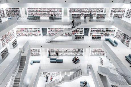 People using a public library