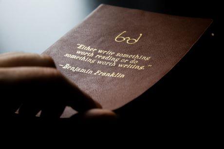 Book cover. "Either write something worth reading or do something worth writing" - Benjamin Franklin