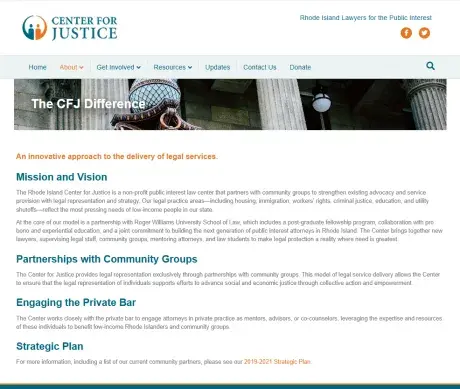 Screenshot of the Rhode Island Center for Justice Page