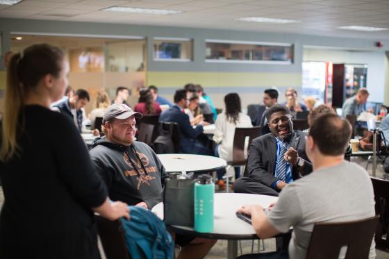 students socializing in Roger's Cafe