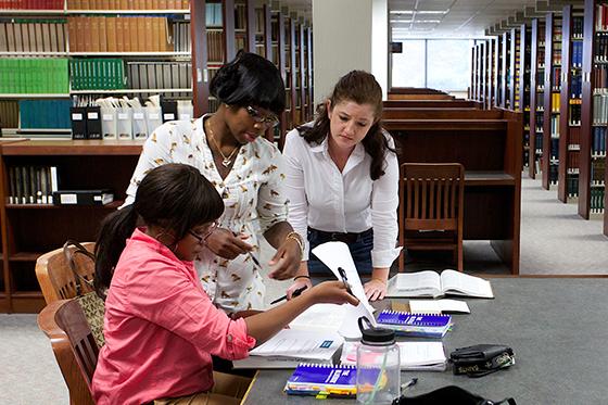 Students working in a group in the library