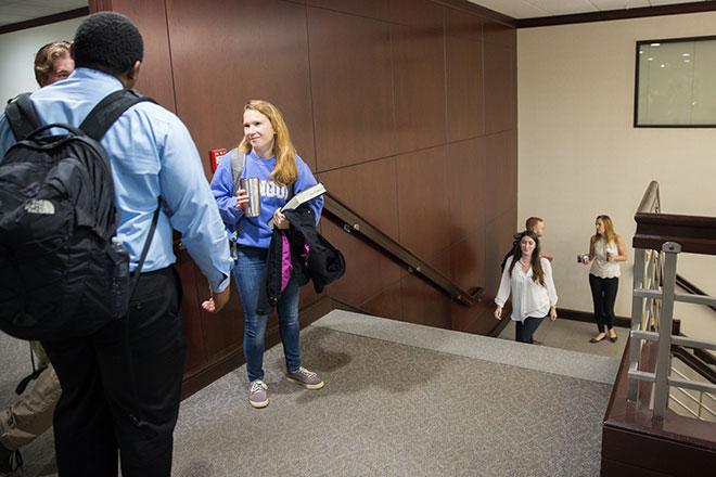 Students walking in hallway