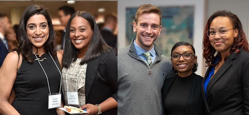 Diverse groups of law students stand together at events