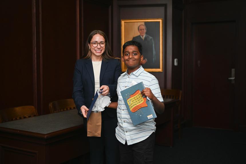 RWU Law RBG Contest Elementary School Winner 2024 with WLS President