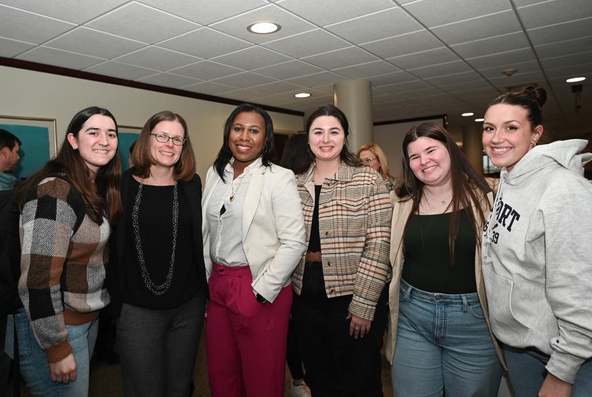 RWU Professor of Law Farwell with law students